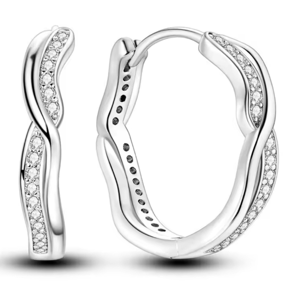 Jewelry - Twisted Silver Inlay Sterling Silver Hoop Earrings